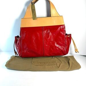 Etienne Red and Tan Tote Bag